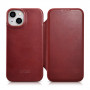 iCarer CE Oil Wax Premium Leather Folio Case magnetische Klapphülle für iPhone 14 Plus, MagSafe, rot (AKI14220707-RD)