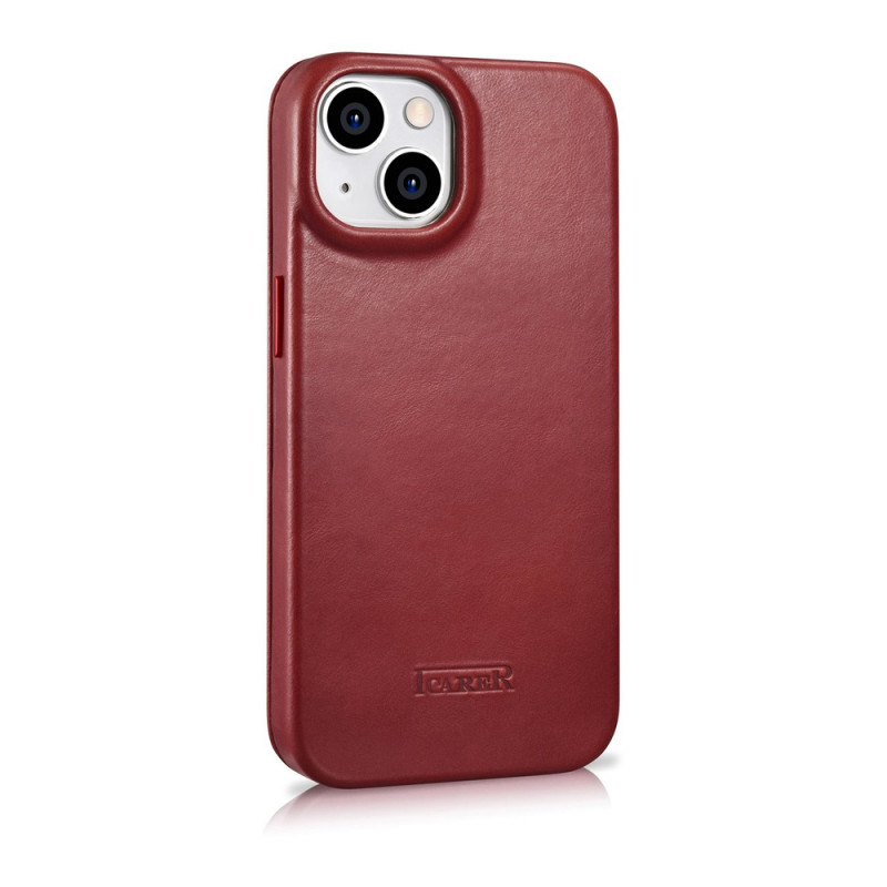 iCarer CE Oil Wax Premium Leather Folio Case magnetische Klapphülle für iPhone 14 Plus, MagSafe, rot (AKI14220707-RD)