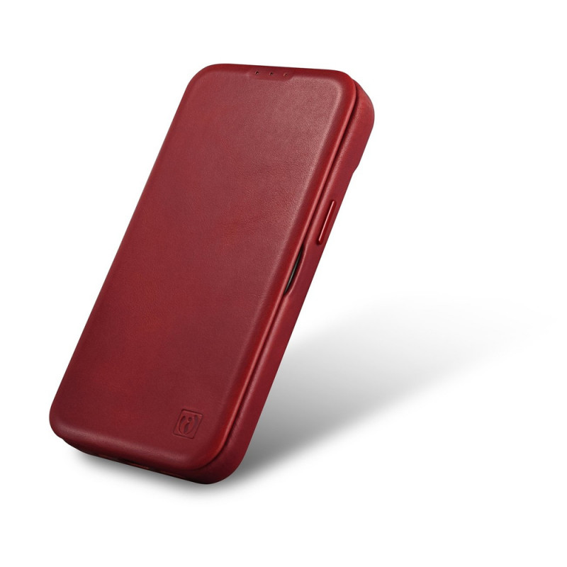iCarer CE Oil Wax Premium Leather Folio Case magnetische Klapphülle für iPhone 14 Plus, MagSafe, rot (AKI14220707-RD)