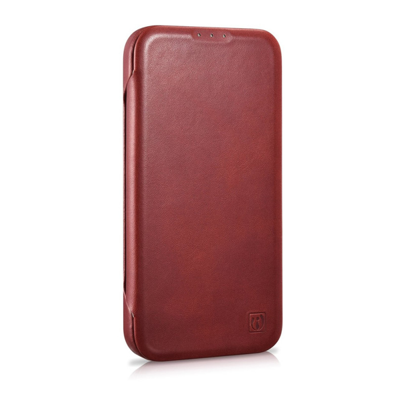 iCarer CE Oil Wax Premium Leather Folio Case magnetische Klapphülle für iPhone 14 Plus, MagSafe, rot (AKI14220707-RD)