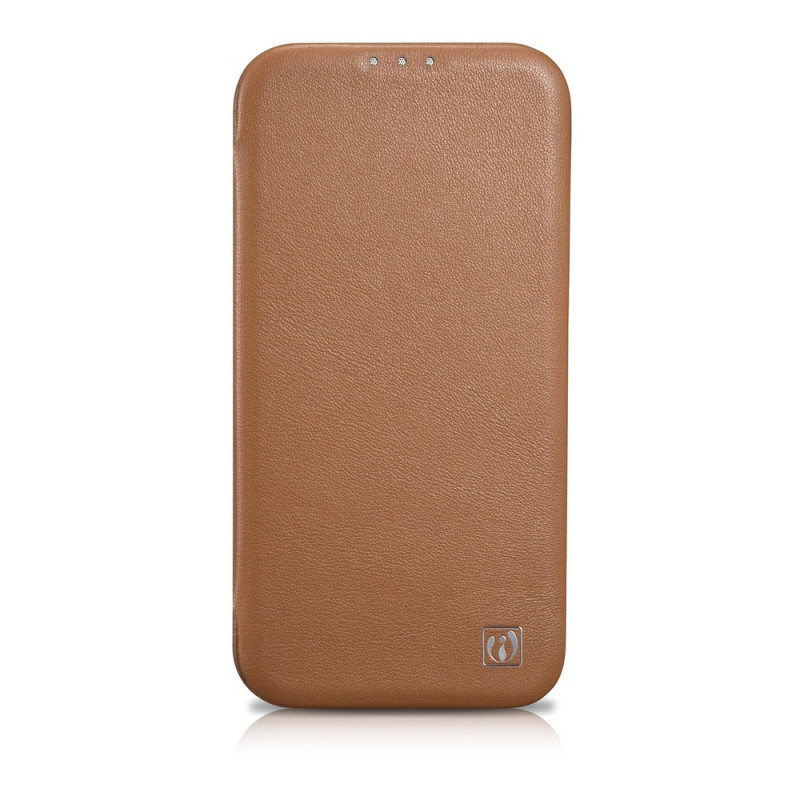 iCarer CE Premium Leather Folio Case magnetische Klapphülle für iPhone 14 Plus, MagSafe, braun (WMI14220715-BN)