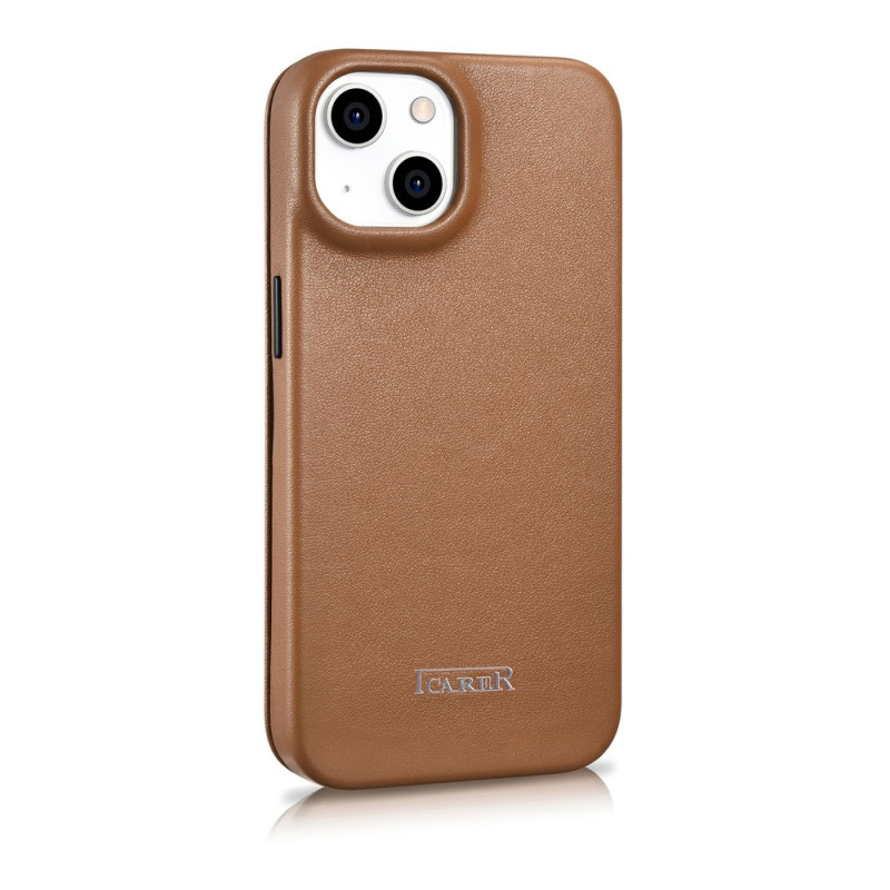 iCarer CE Premium Leather Folio Case magnetische Klapphülle für iPhone 14 Plus, MagSafe, braun (WMI14220715-BN)