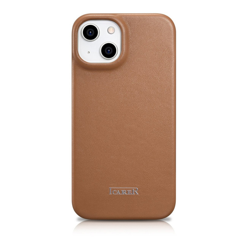 iCarer CE Premium Leather Folio Case magnetische Klapphülle für iPhone 14 Plus, MagSafe, braun (WMI14220715-BN)