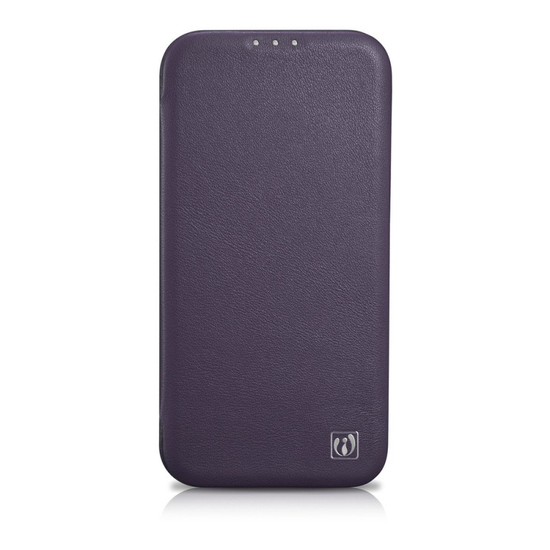 iCarer CE Premium Leather Folio Case magnetische Klapphülle für iPhone 14 Plus, MagSafe, dunkelviolett (WMI14220715-DP)