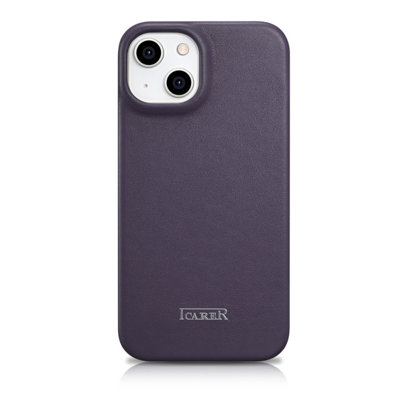 iCarer CE Premium Leather Folio Case magnetische Klapphülle für iPhone 14 Plus, MagSafe, dunkelviolett (WMI14220715-DP)