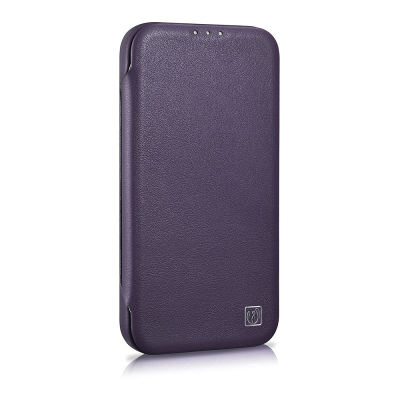 iCarer CE Premium Leather Folio Case magnetische Klapphülle für iPhone 14 Plus, MagSafe, dunkelviolett (WMI14220715-DP)