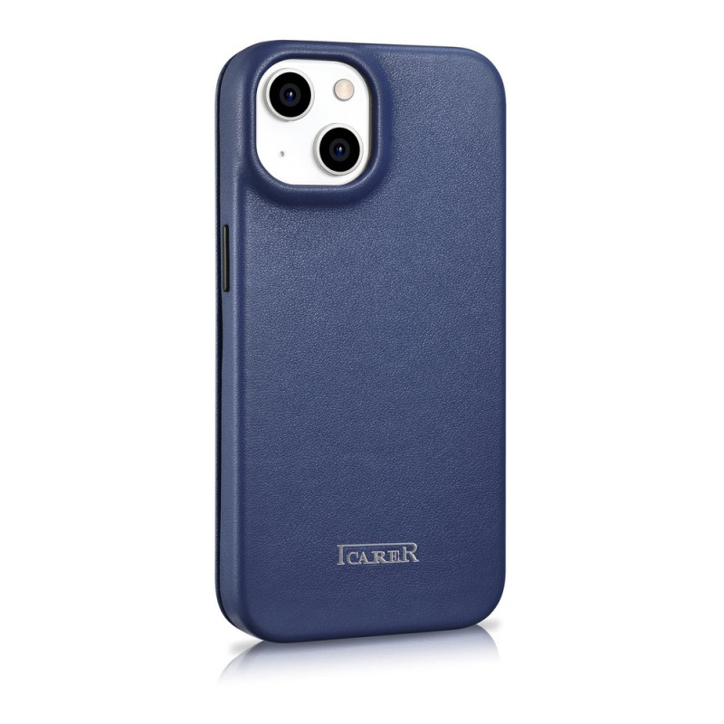 iCarer CE Premium Leather Folio Case magnetische Klapphülle für iPhone 14 Plus, MagSafe, blau (WMI14220715-BU)