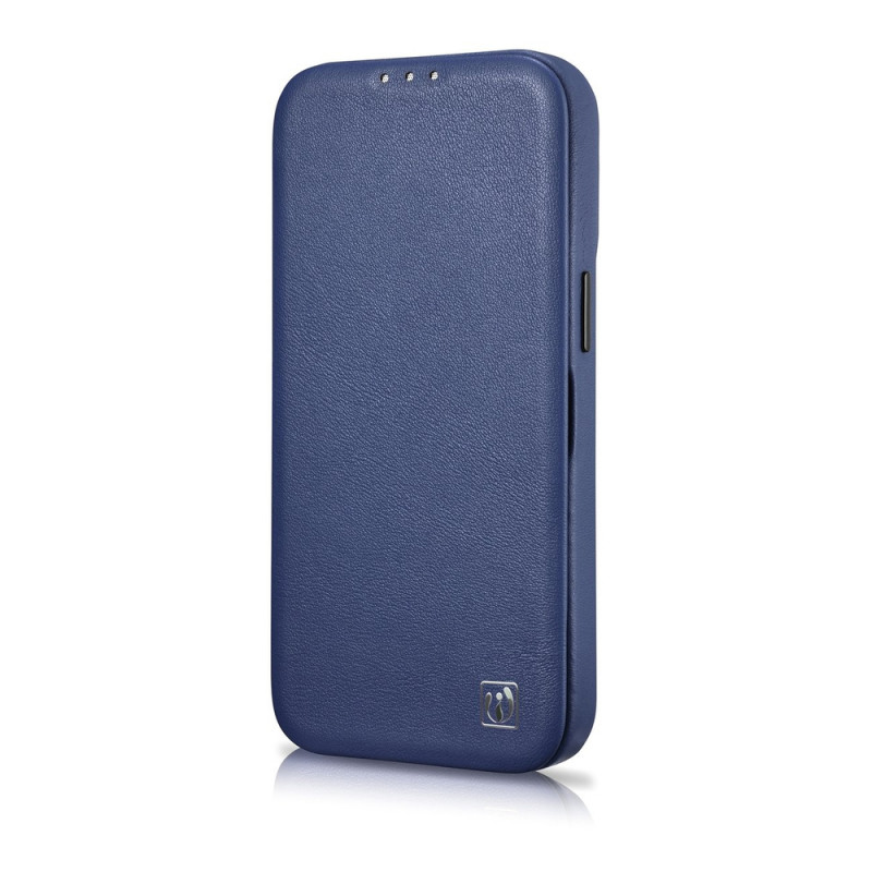 iCarer CE Premium Leather Folio Case magnetische Klapphülle für iPhone 14 Plus, MagSafe, blau (WMI14220715-BU)
