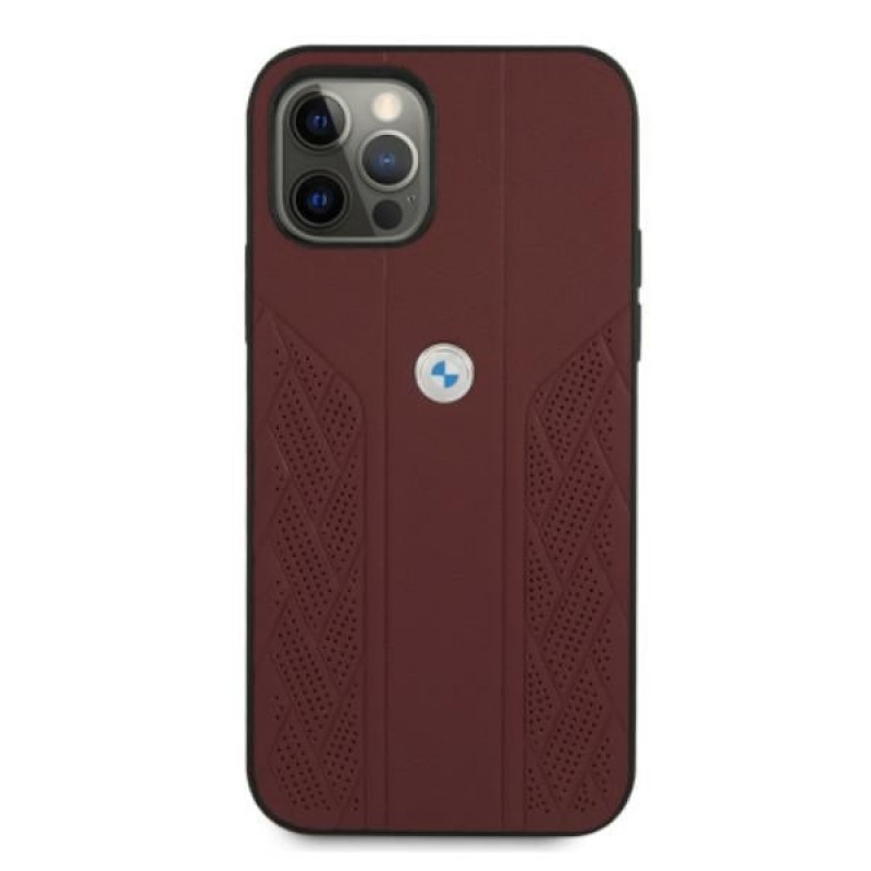 BMW BMHCP12MRSPPR Curve Perforate Leder-Hardcase für Apple iPhone 12 / 12 Pro, rot
