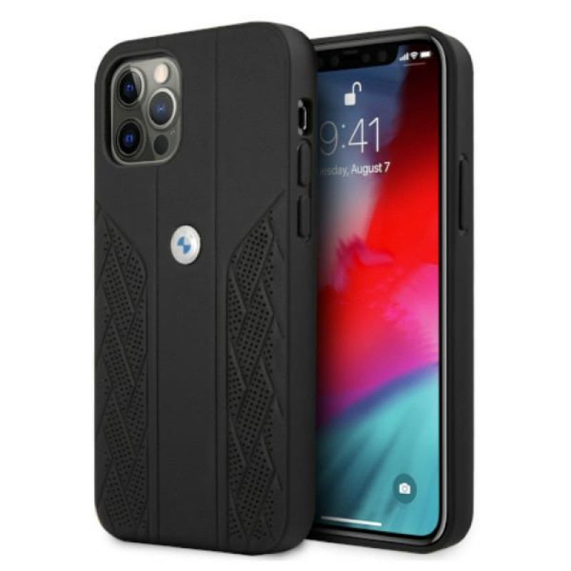 BMW BMHCP12MRSPPK Curve Perforate Leder-Hardcase für Apple iPhone 12 / 12 Pro, schwarz