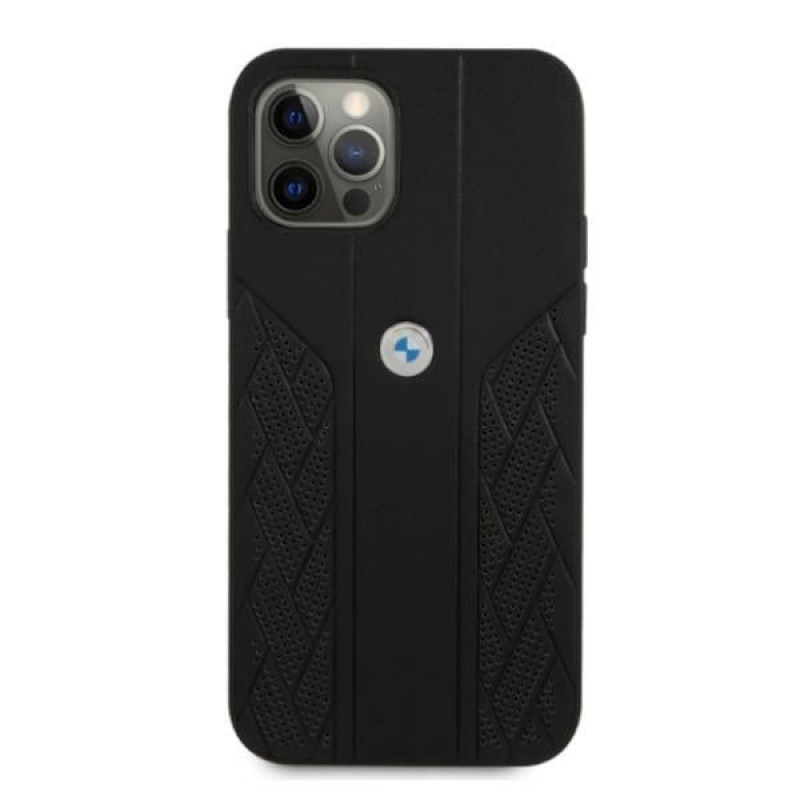 BMW BMHCP12MRSPPK Curve Perforate Leder-Hardcase für Apple iPhone 12 / 12 Pro, schwarz