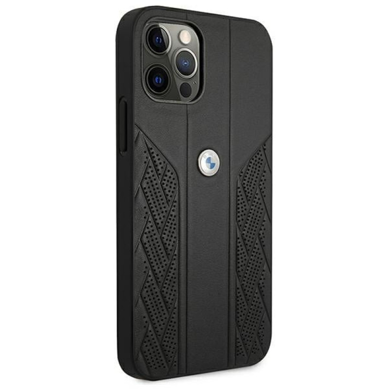 BMW BMHCP12LRSPPK Curve Perforate Leder-Hardcase für Apple iPhone 12 Pro Max, schwarz