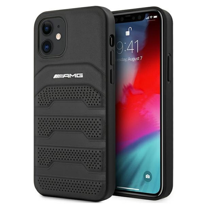 Mercedes-AMG AMHCP12SGSEBK Leather Debossed Lines Hardcase für Apple iPhone 12 mini, schwarz