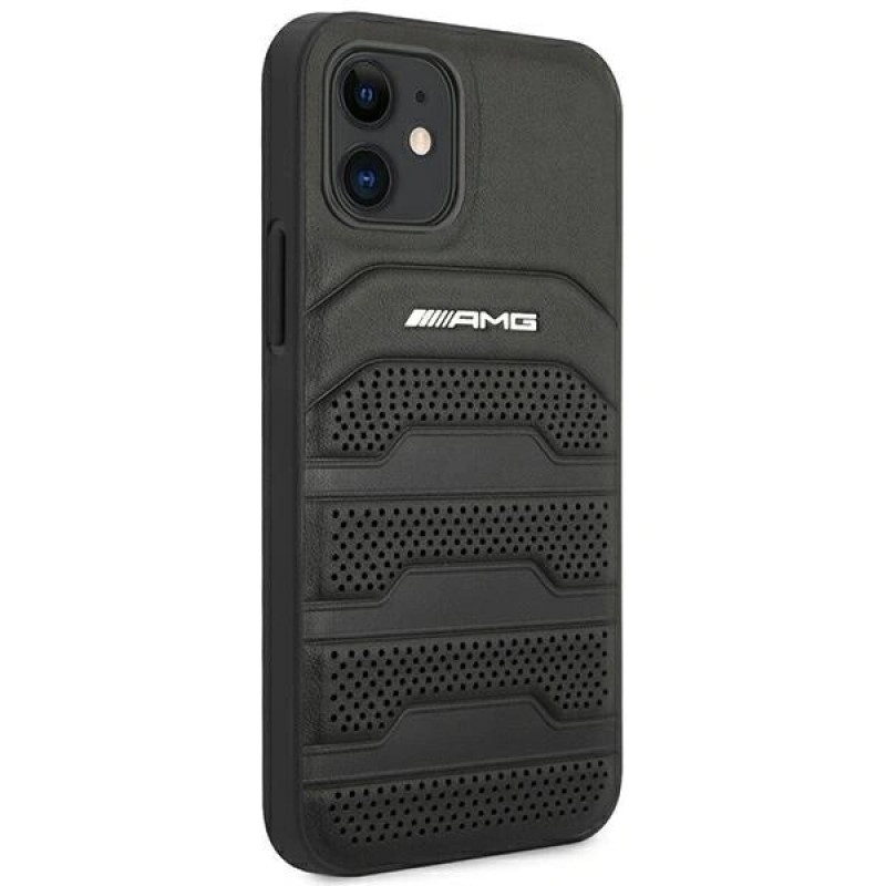 Mercedes-AMG AMHCP12SGSEBK Leather Debossed Lines Hardcase für Apple iPhone 12 mini, schwarz
