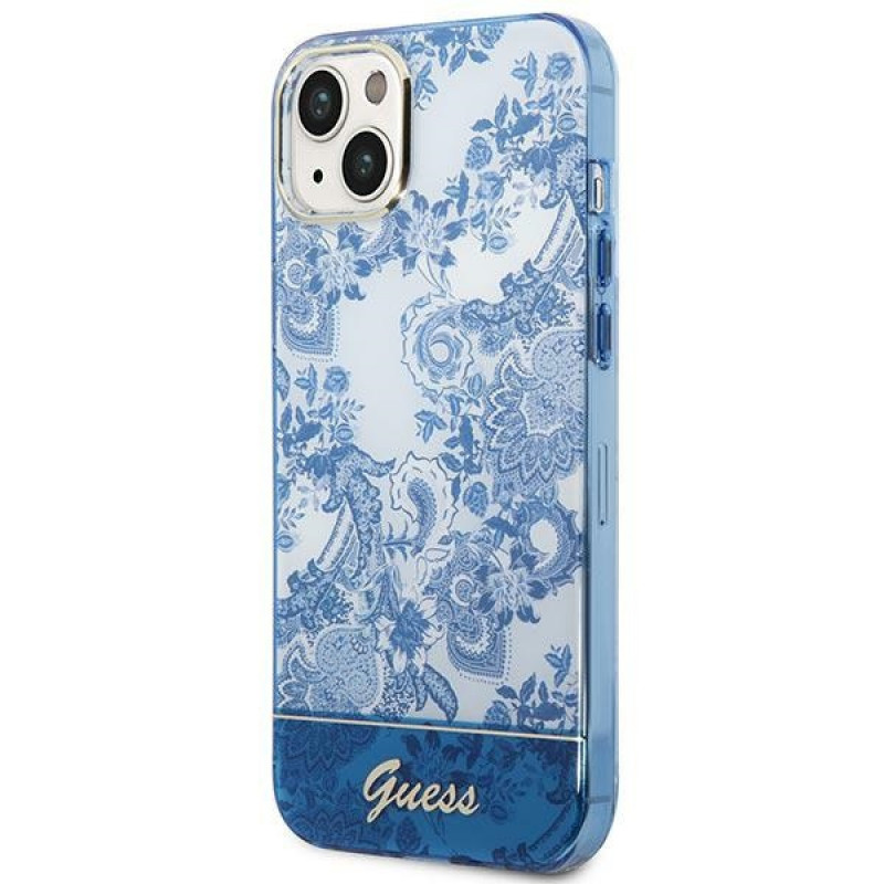 Guess GUHCP14MHGPLHB Hardcase-Hülle für Apple iPhone 14 Plus / 15 Plus, Porcelain Collection, blau
