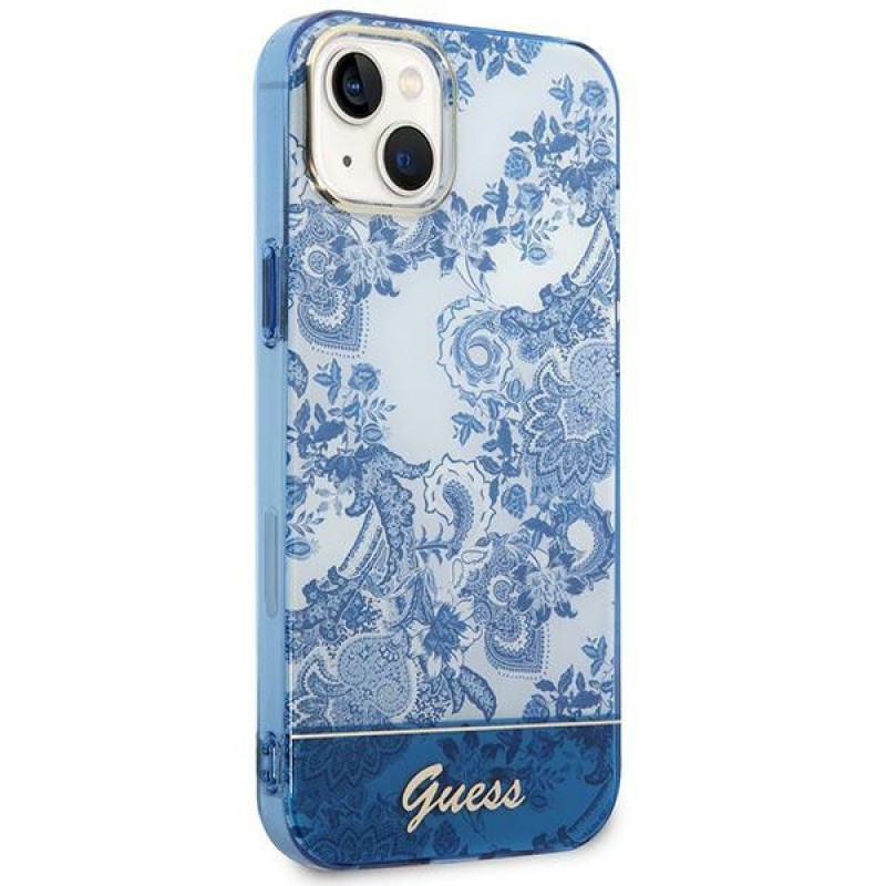 Guess GUHCP14MHGPLHB Hardcase-Hülle für Apple iPhone 14 Plus / 15 Plus, Porcelain Collection, blau