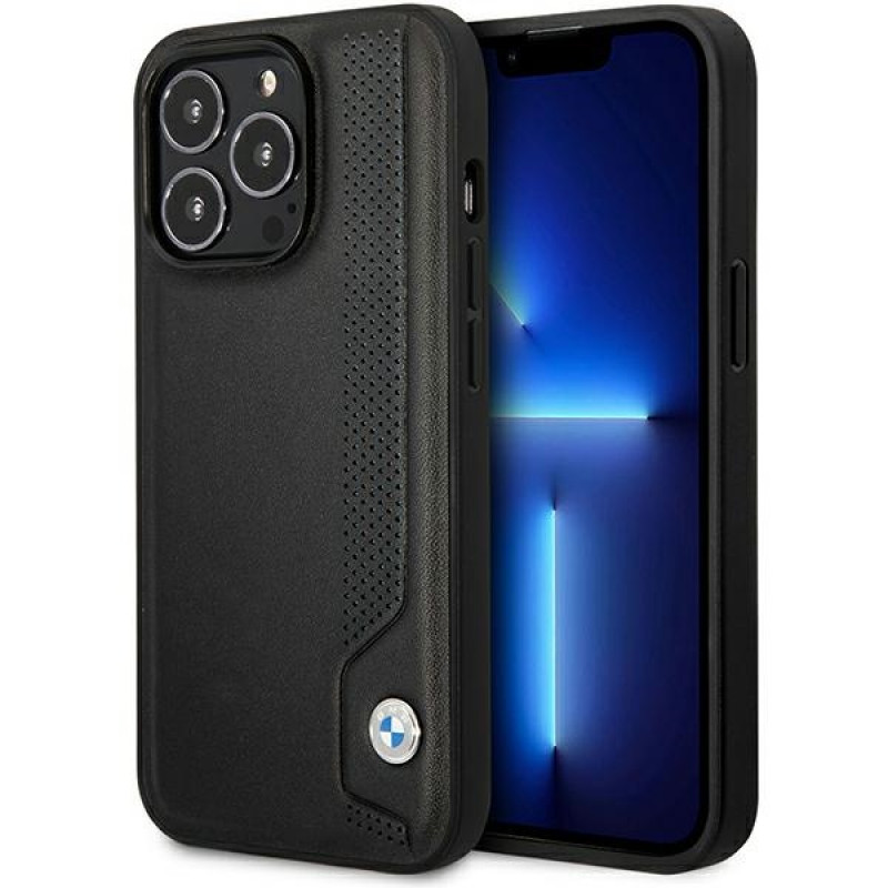 BMW BMHCP14L22RBDK Leather Blue Dots Hardcase für iPhone 14 Pro 6,1", schwarz