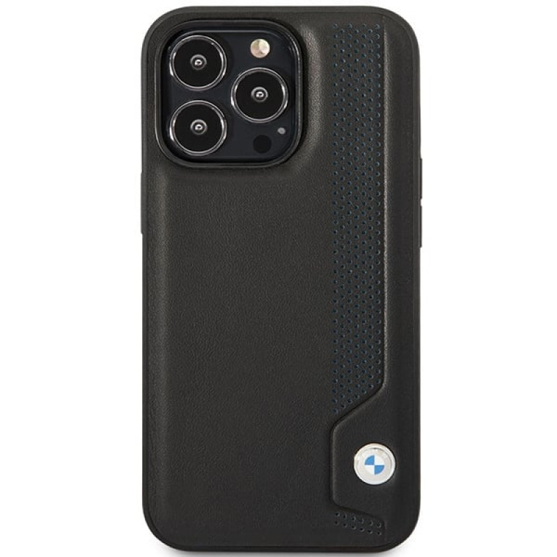 BMW BMHCP14L22RBDK Leather Blue Dots Hardcase für iPhone 14 Pro 6,1", schwarz
