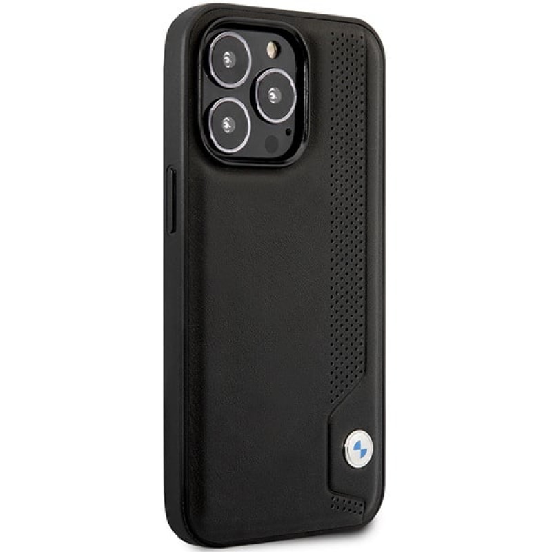BMW BMHCP14X22RBDK Leather Blue Dots Hardcase für iPhone 14 Pro Max 6,7", schwarz