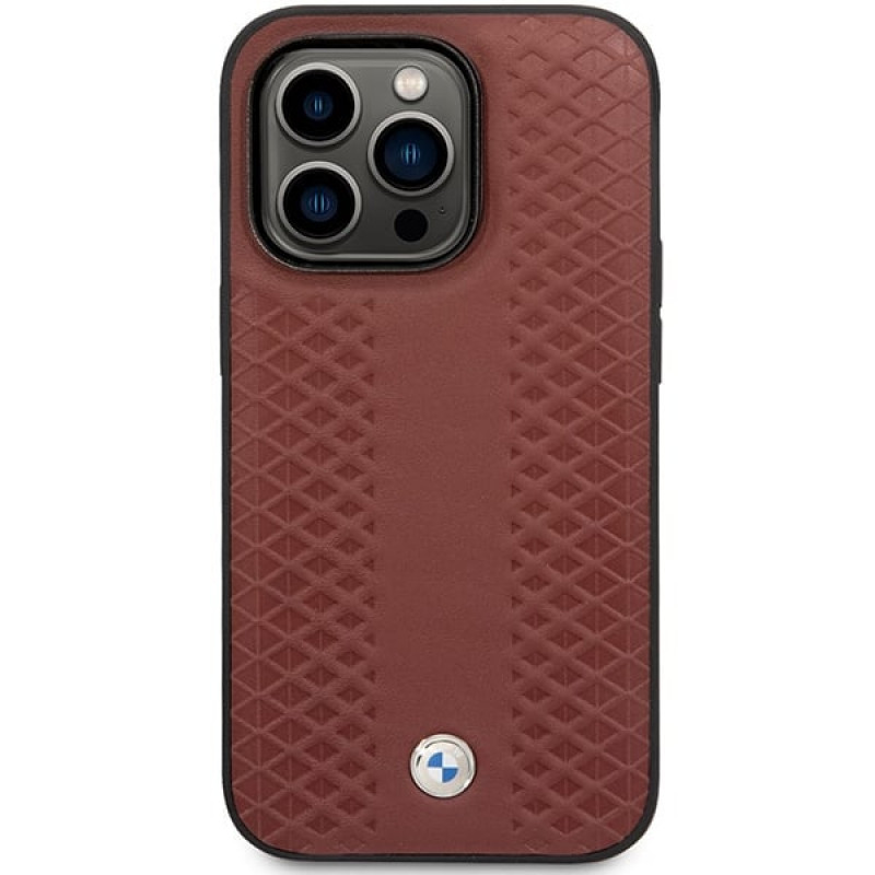 BMW BMHCP14L22RFGR Leather Diamond Pattern Hardcase für iPhone 14 Pro 6,1", burgunderrot