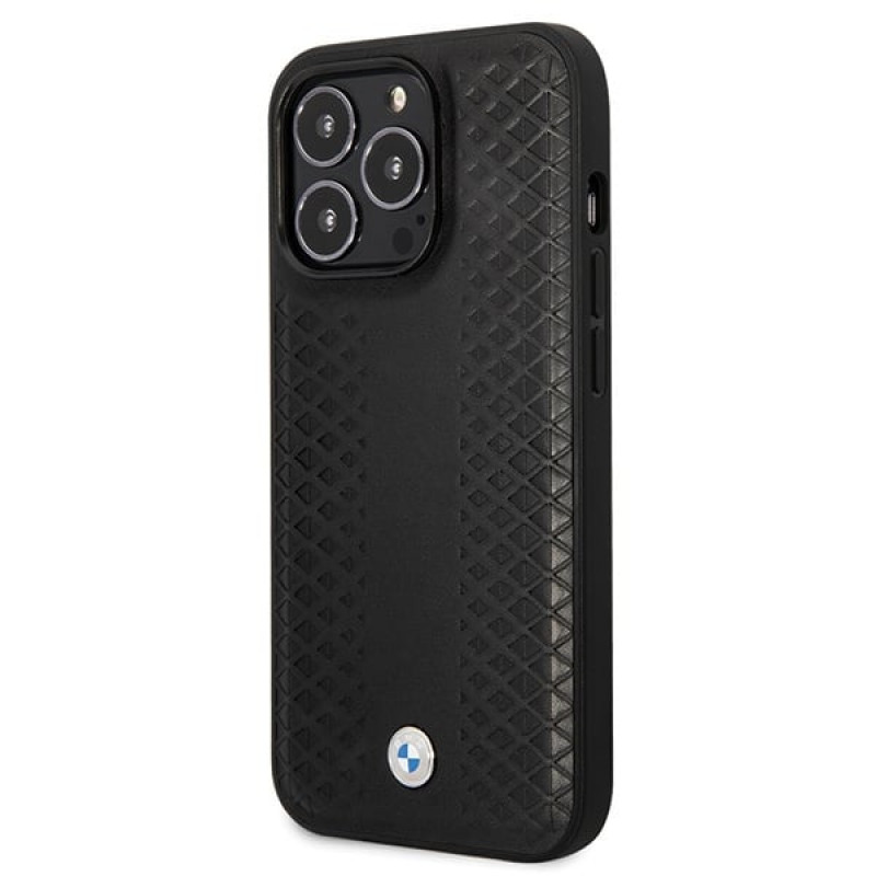 BMW BMHCP14L22RFGK Leather Diamond Pattern Hardcase für iPhone 14 Pro 6,1", schwarz
