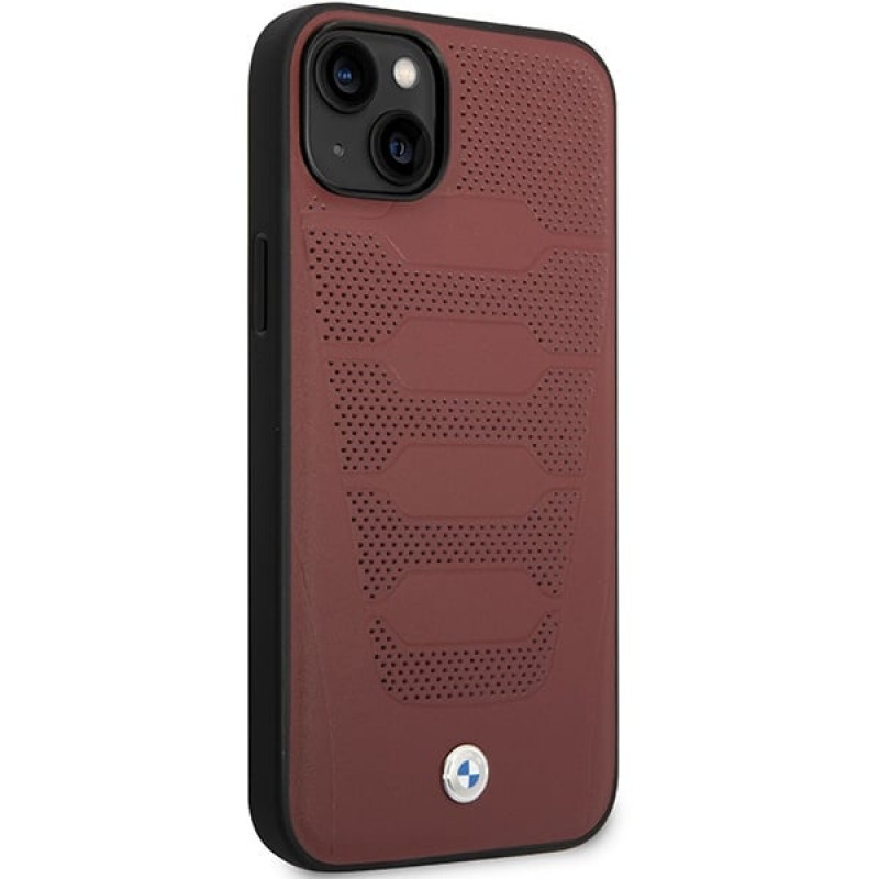 BMW BMHCP14S22RPSR Hülle für iPhone 14, bordeaux, Leather Seats Pattern