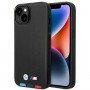 BMW BMHCP14M22PTDK Hülle für iPhone 14 Plus, schwarz, Leather Stamp Tricolor