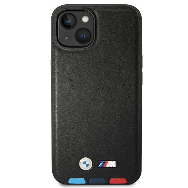 BMW BMHCP14M22PTDK Hülle für iPhone 14 Plus, schwarz, Leather Stamp Tricolor