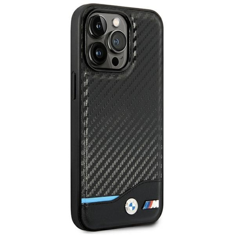 BMW BMHCP14L22NBCK Hülle für iPhone 14 Pro, schwarz, Leather Carbon