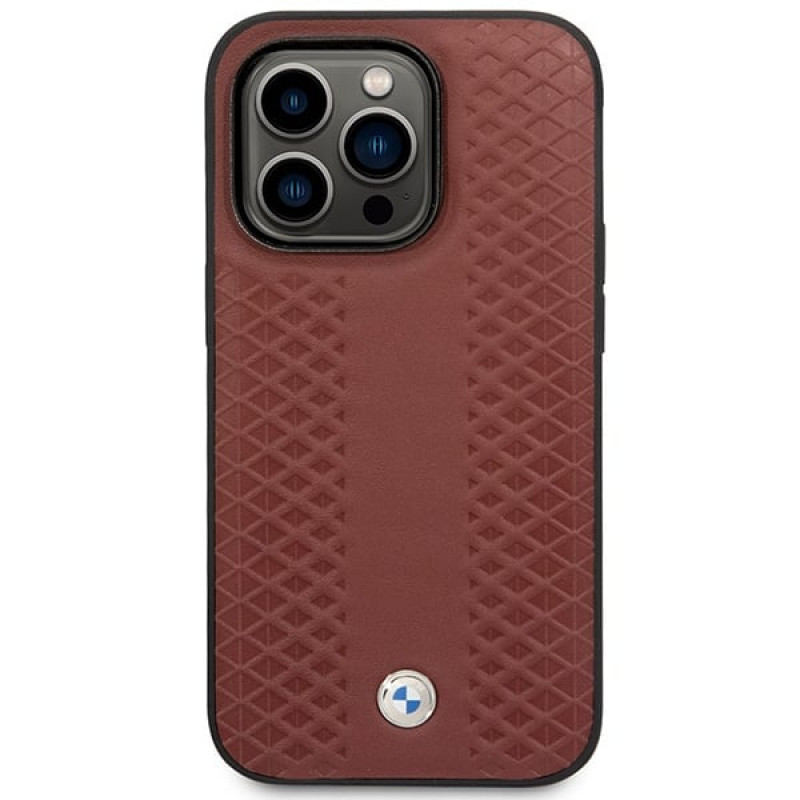 BMW BMHMP14X22RFGR Leather Diamond Pattern MagSafe Hülle für Apple iPhone 14 Pro Max 6,7″, burgunderrot