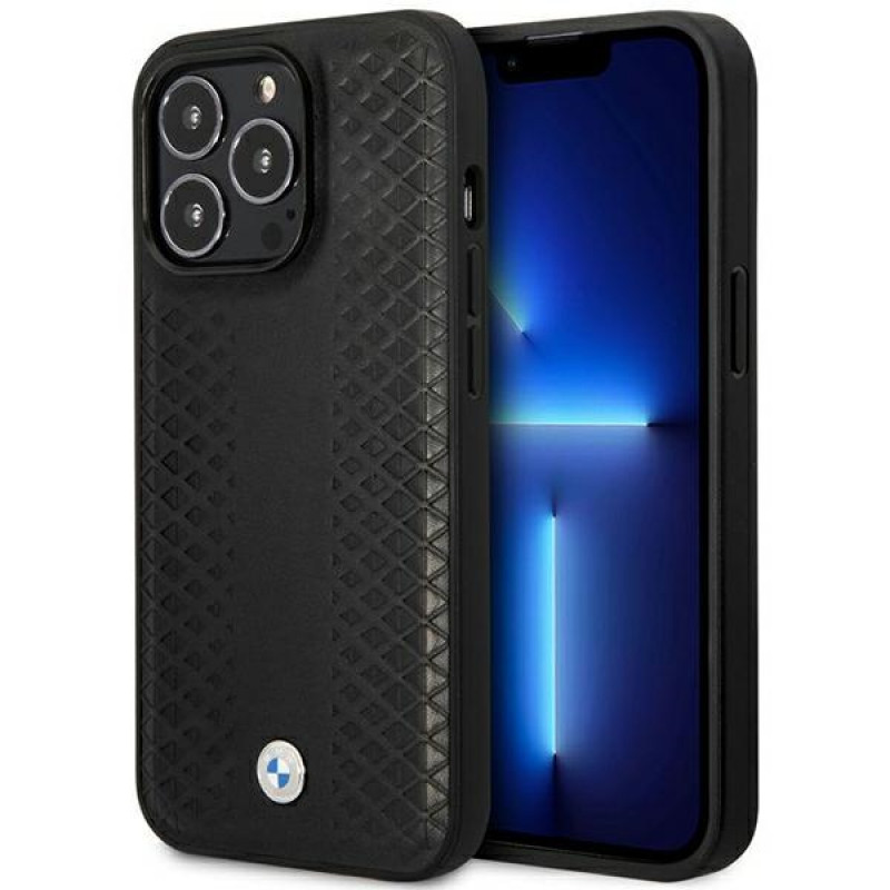 BMW BMHMP14L22RFGK Leather Diamond Pattern MagSafe Hülle für Apple iPhone 14 Pro 6,1″, schwarz