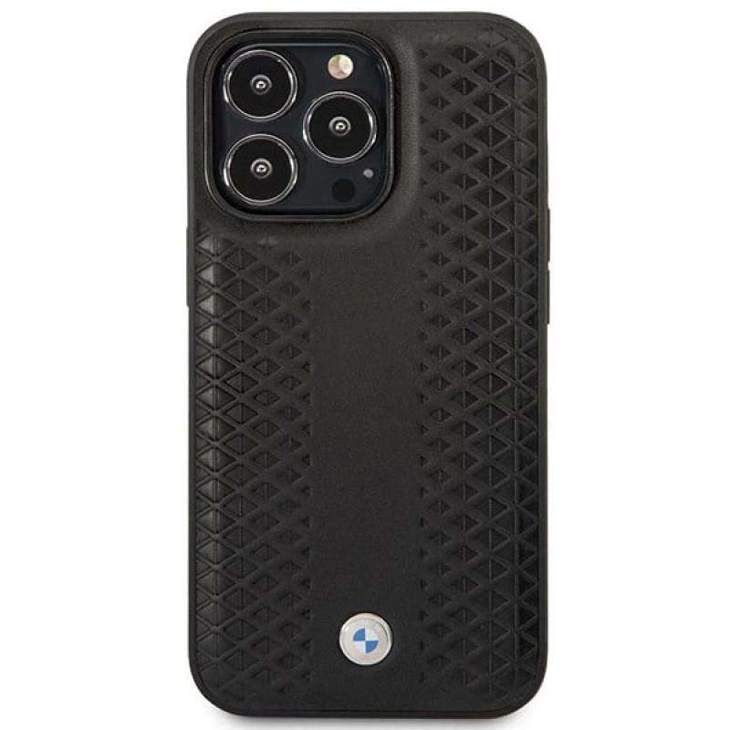 BMW BMHMP14L22RFGK Leather Diamond Pattern MagSafe Hülle für Apple iPhone 14 Pro 6,1″, schwarz