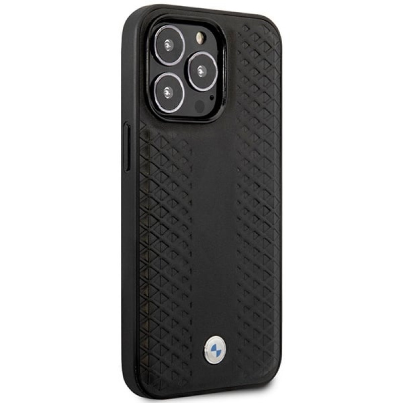 BMW BMHMP14L22RFGK Leather Diamond Pattern MagSafe Hülle für Apple iPhone 14 Pro 6,1″, schwarz