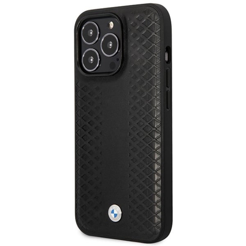BMW BMHMP14X22RFGK Leather Diamond Pattern MagSafe Hülle für Apple iPhone 14 Pro Max 6,7″, schwarz