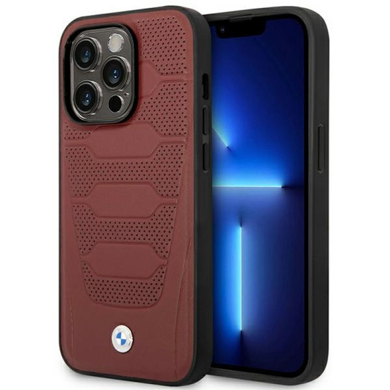 BMW BMHMP14L22RPSR Leather Seats Pattern MagSafe Hülle für Apple iPhone 14 Pro 6,1″, burgunderrot