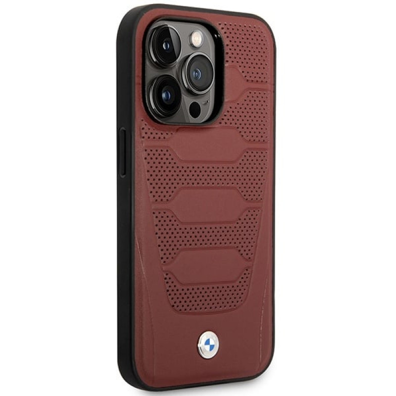BMW BMHMP14L22RPSR Leather Seats Pattern MagSafe Hülle für Apple iPhone 14 Pro 6,1″, burgunderrot