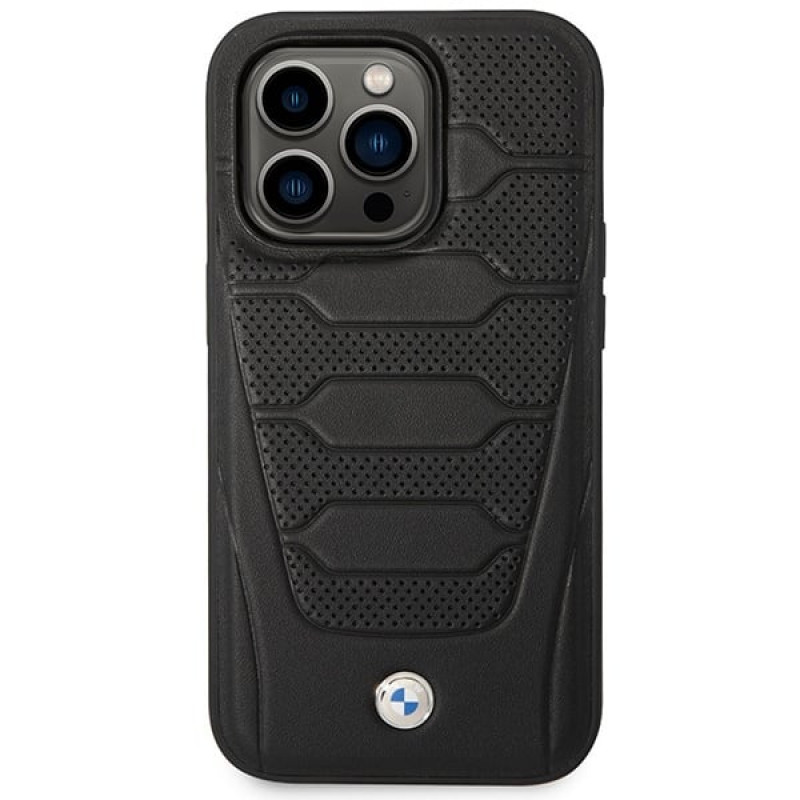 BMW BMHMP14L22RPSK Leather Seats Pattern MagSafe Hülle für Apple iPhone 14 Pro 6,1″, schwarz
