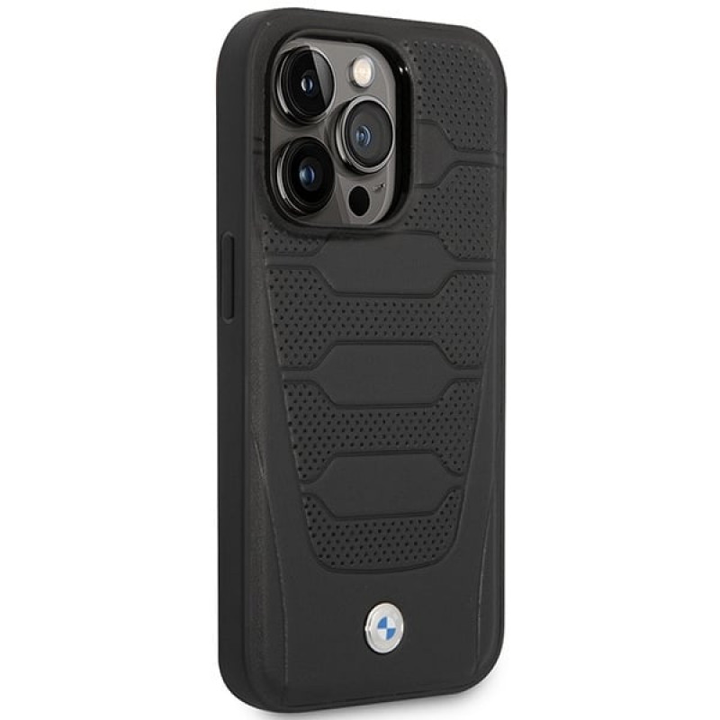 BMW BMHMP14L22RPSK Leather Seats Pattern MagSafe Hülle für Apple iPhone 14 Pro 6,1″, schwarz