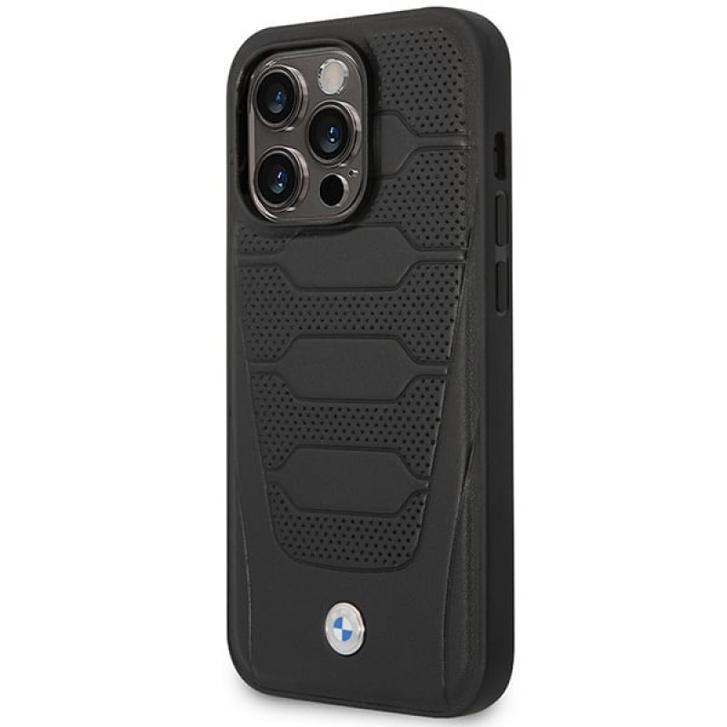 BMW BMHMP14X22RPSK Leather Seats Pattern MagSafe Hülle für Apple iPhone 14 Pro Max 6,7″, schwarz