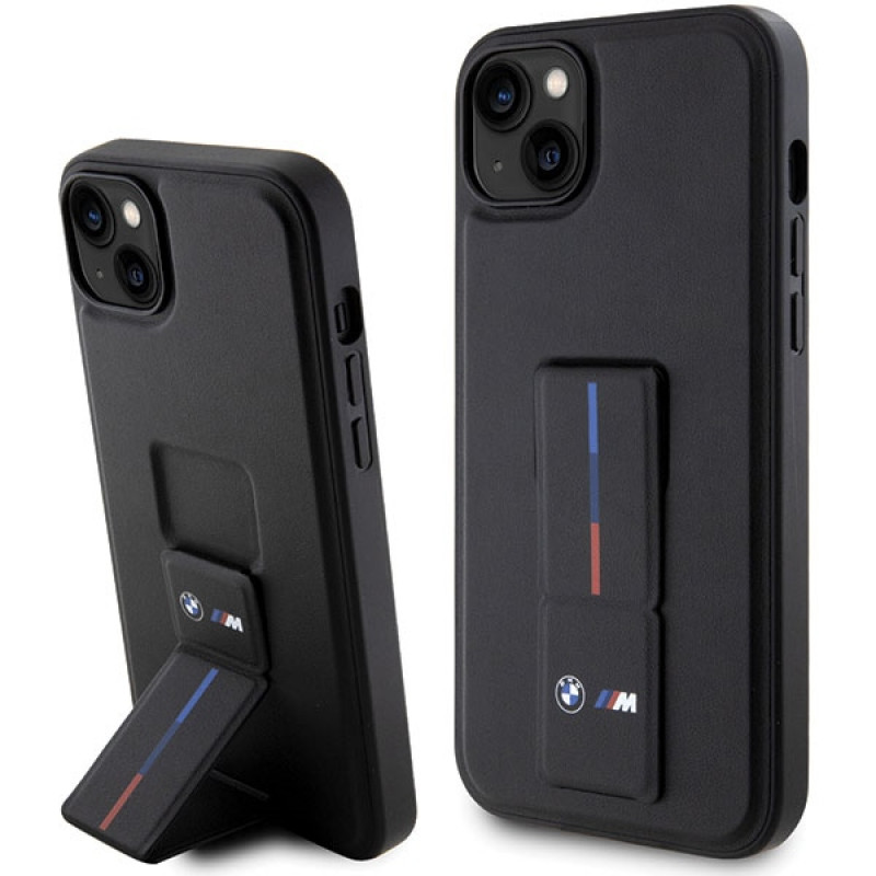 BMW BMHCP14M22GSLK Grip Stand Hot Stamp Hardcase-Hülle für Apple iPhone 14 Plus / 15 Plus, schwarz