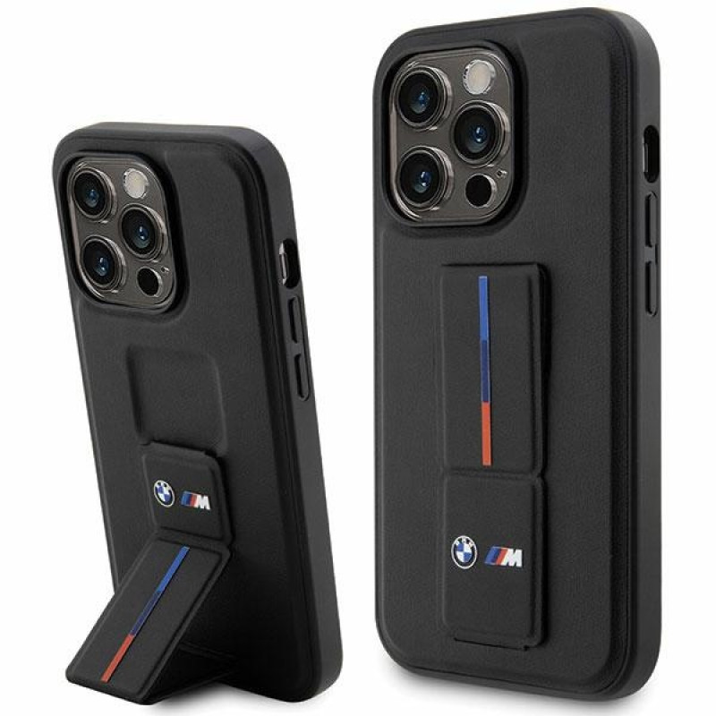 BMW BMHCP14L22GSLK Grip Stand Hot Stamp Hardcase-Hülle für Apple iPhone 14 Pro, schwarz