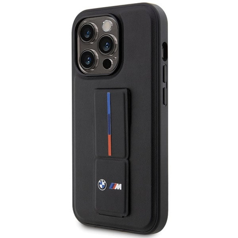 BMW BMHCP14L22GSLK Grip Stand Hot Stamp Hardcase-Hülle für Apple iPhone 14 Pro, schwarz