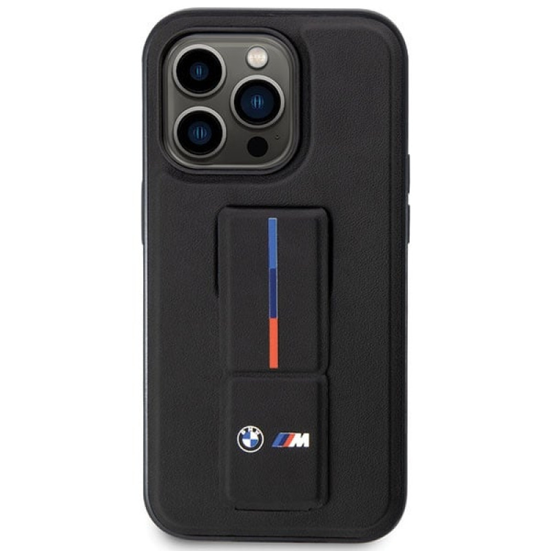 BMW BMHCP14L22GSLK Grip Stand Hot Stamp Hardcase-Hülle für Apple iPhone 14 Pro, schwarz