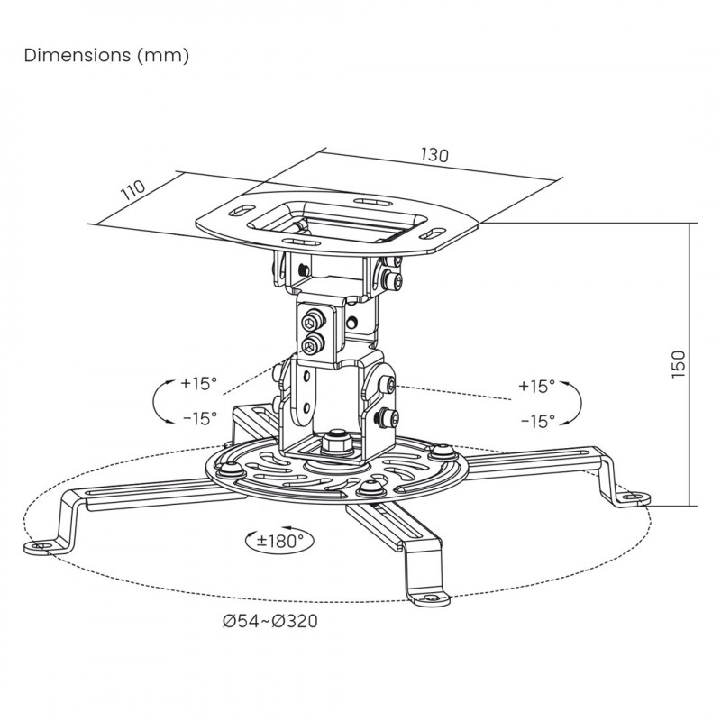 Maclean MC-200 W Deckenhalterung für Projektoren, Stahl, 54–320 mm, bis 13,5 kg, weiß