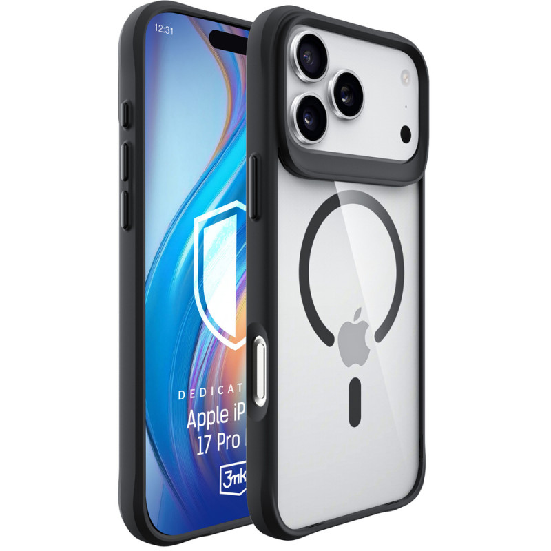 3mk Satin Armor MagCase Hülle für Apple iPhone 17 Pro Max, transparent schwarz
