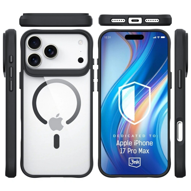 3mk Satin Armor MagCase Hülle für Apple iPhone 17 Pro Max, transparent schwarz