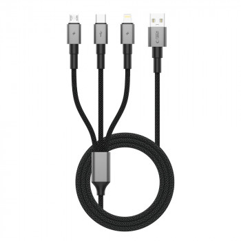 Tech-Protect UltraBoost DNA 3-in-1-Kabel USB-A auf Lightning / USB-C / Micro-USB, 3 A, 120 cm, eisengrau