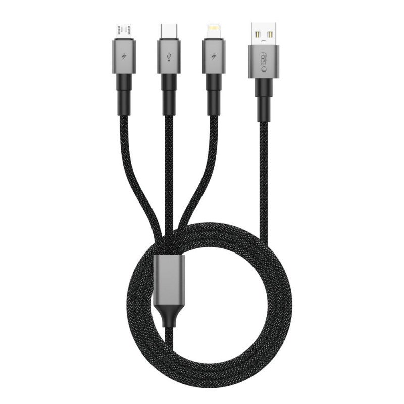 Tech-Protect UltraBoost DNA 3-in-1-Kabel USB-A auf Lightning / USB-C / Micro-USB, 3 A, 120 cm, eisengrau