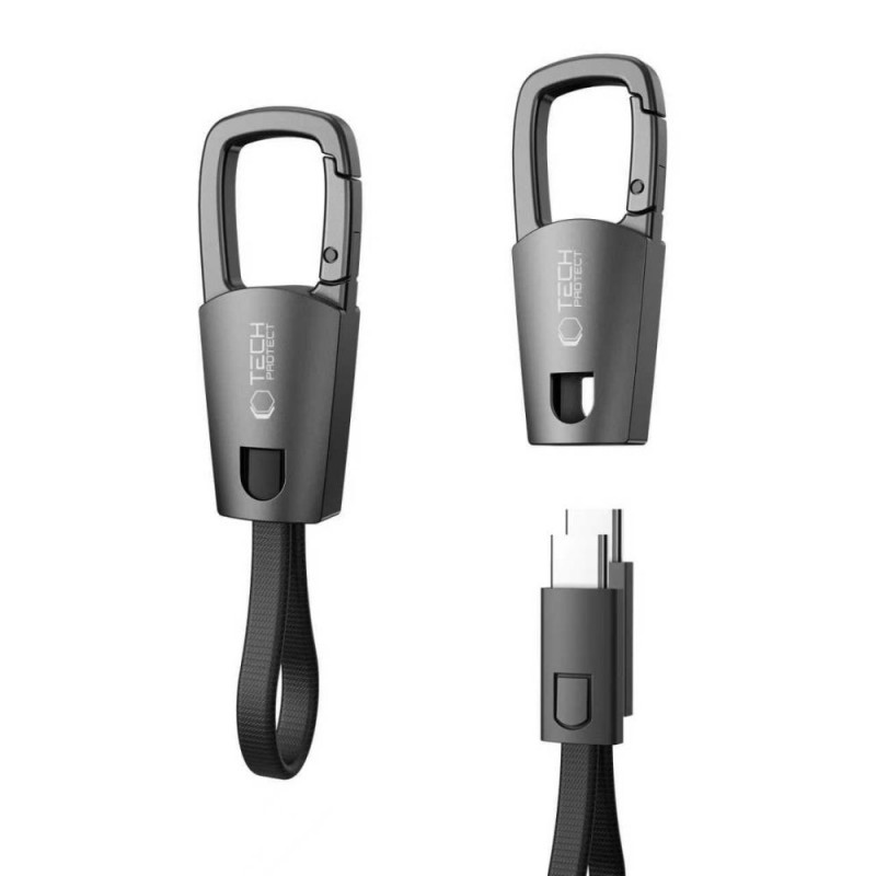 Tech-Protect Ultraboost DNA USB-C-auf-USB-C-Schlüsselanhänger-Kabel PD 60W / 3A, 17 cm, eisengrau