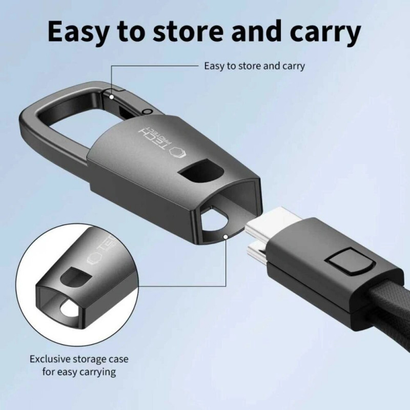 Tech-Protect Ultraboost DNA USB-C-auf-USB-C-Schlüsselanhänger-Kabel PD 60W / 3A, 17 cm, eisengrau